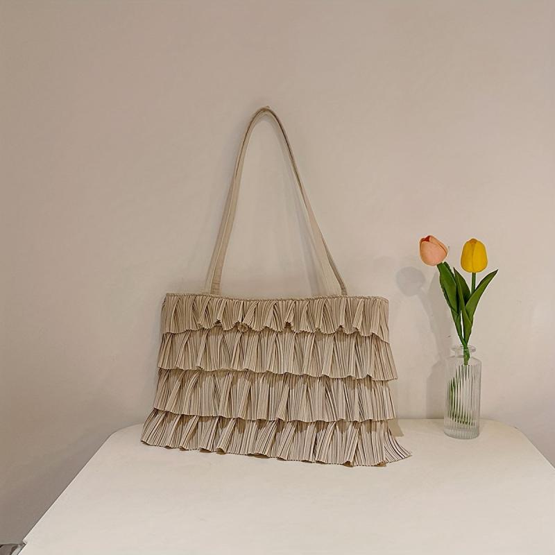 Boho Fringe Ruched Tote Bag for Women