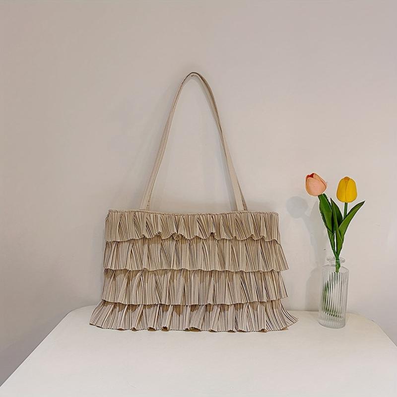 Boho Fringe Ruched Tote Bag for Women