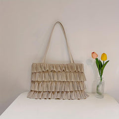 Boho Fringe Ruched Tote Bag for Women