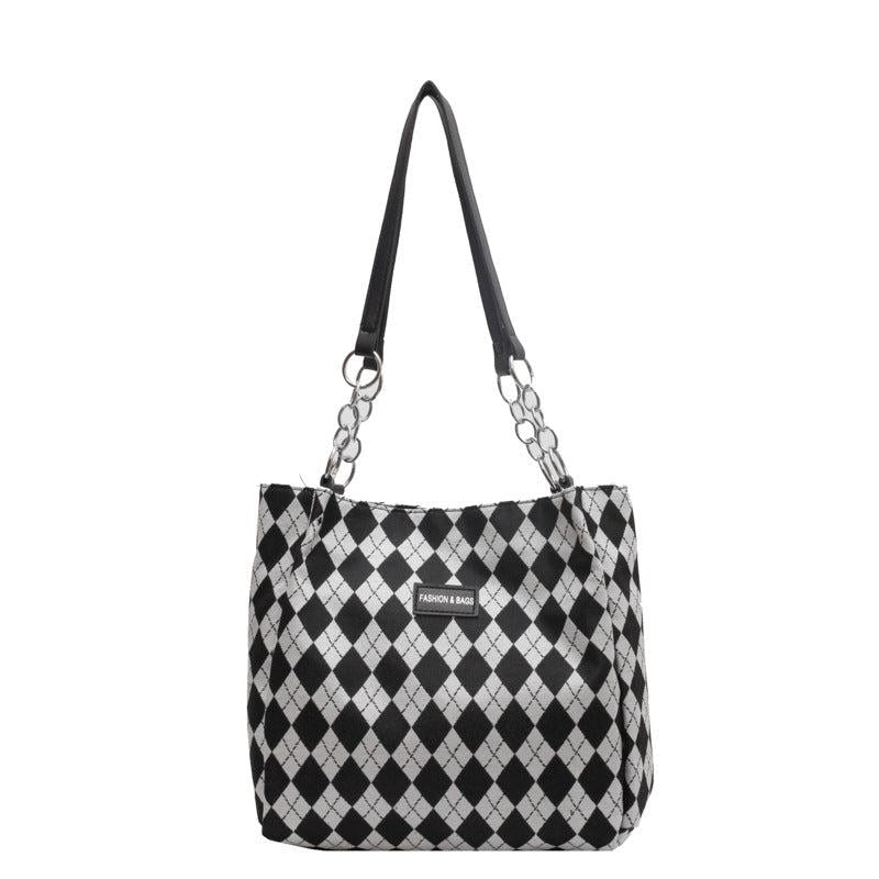 Diamond Pattern Tote Bag Canvas Durable Textured Shoulder Bag