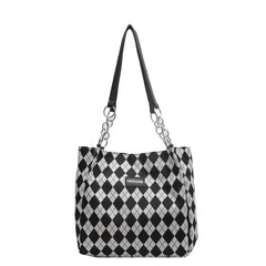 Diamond Pattern Tote Bag Canvas Durable Textured Shoulder Bag