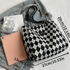 Diamond Pattern Tote Bag Canvas Durable Textured Shoulder Bag