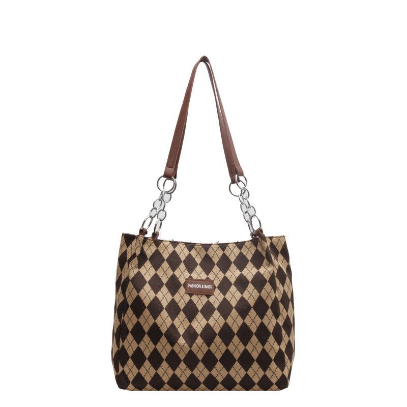 Diamond Pattern Tote Bag Canvas Durable Textured Shoulder Bag
