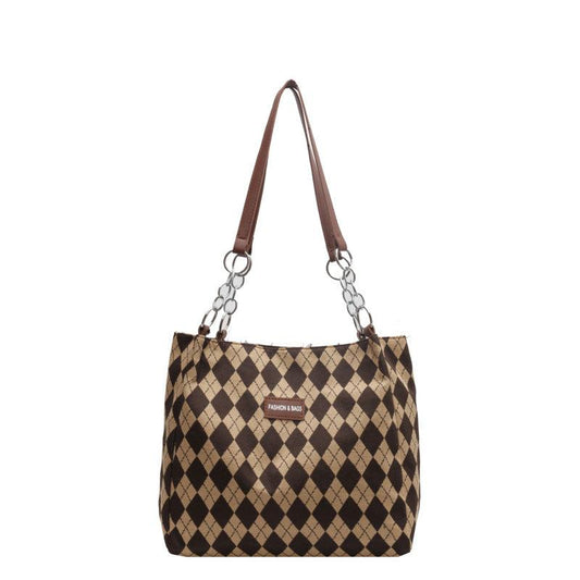 Diamond Pattern Tote Bag Canvas Durable Textured Shoulder Bag