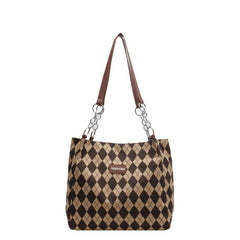 Diamond Pattern Tote Bag Canvas Durable Textured Shoulder Bag