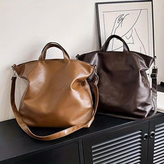 Retro Style Tote Bag Large Capacity Crossbody Bag PU Leather Handbags