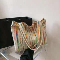 Colorful Striped Canvas Tote Bag Shoulder Bag Lightweight