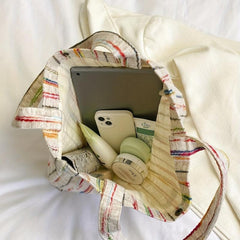 Colorful Striped Canvas Tote Bag Shoulder Bag Lightweight