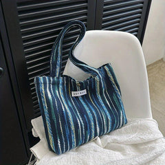 Colorful Striped Canvas Tote Bag Shoulder Bag Lightweight