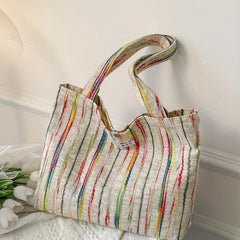 Colorful Striped Canvas Tote Bag Shoulder Bag Lightweight