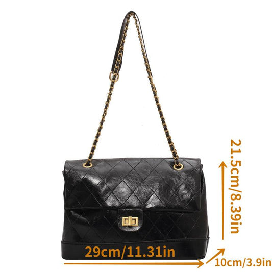 Quilted Metal Chain Crossbody Bag PU Leather Textured Flap Bag