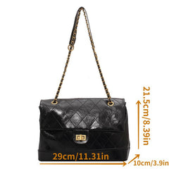 Quilted Metal Chain Crossbody Bag PU Leather Textured Flap Bag
