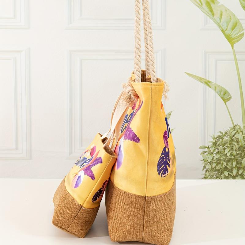 Pattern Stitching Tote Bag All Match Versatile Storage Bag For Beach Travel