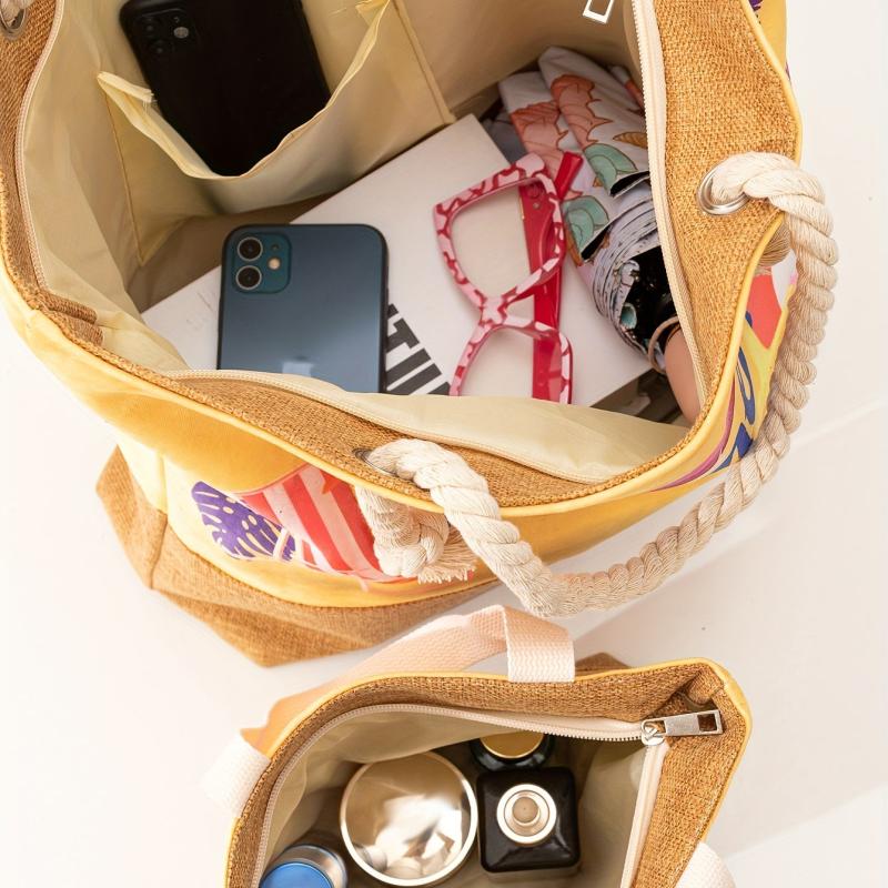 Pattern Stitching Tote Bag All Match Versatile Storage Bag For Beach Travel