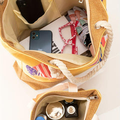 Pattern Stitching Tote Bag All Match Versatile Storage Bag For Beach Travel