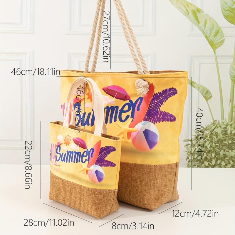 Pattern Stitching Tote Bag All Match Versatile Storage Bag For Beach Travel