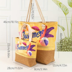 Pattern Stitching Tote Bag All Match Versatile Storage Bag For Beach Travel