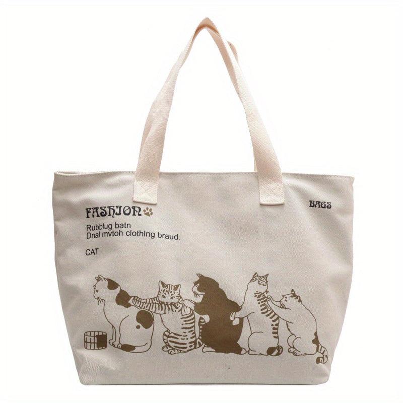 Cats Printed Canvas Tote Bag Lightweight Shoulder Bag