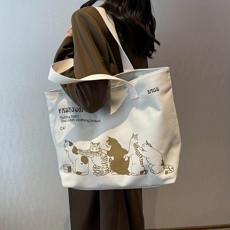 Cats Printed Canvas Tote Bag Lightweight Shoulder Bag