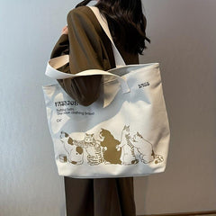 Cats Printed Canvas Tote Bag Lightweight Shoulder Bag