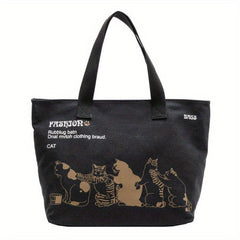 Cats Printed Canvas Tote Bag Lightweight Shoulder Bag