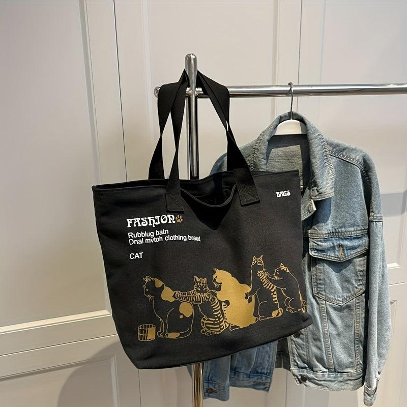 Cats Printed Canvas Tote Bag Lightweight Shoulder Bag