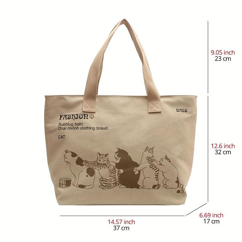 Cats Printed Canvas Tote Bag Lightweight Shoulder Bag