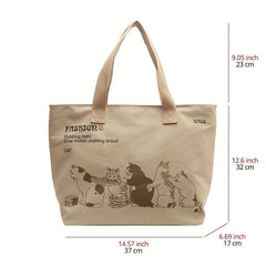 Cats Printed Canvas Tote Bag Lightweight Shoulder Bag