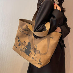 Cats Printed Canvas Tote Bag Lightweight Shoulder Bag