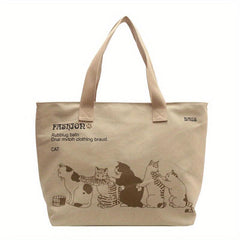 Cats Printed Canvas Tote Bag Lightweight Shoulder Bag