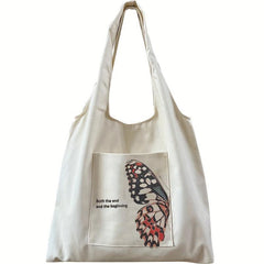 Butterfly Print Canvas Tote Bag Large Capacity Shoulder Bag