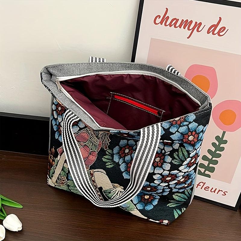 Ethnic Style Embroidery Tote Bag Vintage Canvas Shoulder Bag Large Capacity