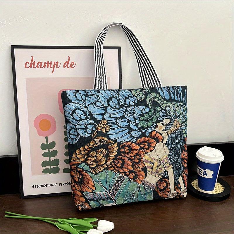 Ethnic Style Embroidery Tote Bag Vintage Canvas Shoulder Bag Large Capacity