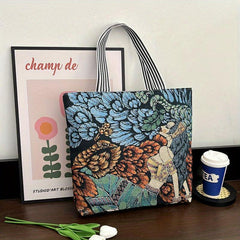 Ethnic Style Embroidery Tote Bag Vintage Canvas Shoulder Bag Large Capacity