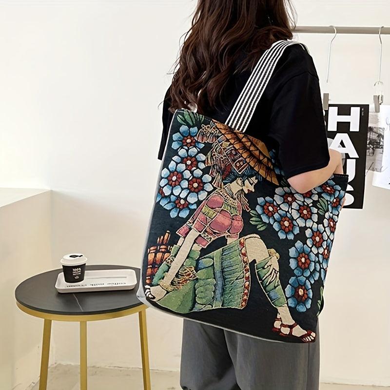 Ethnic Style Embroidery Tote Bag Vintage Canvas Shoulder Bag Large Capacity