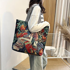 Ethnic Style Embroidery Tote Bag Vintage Canvas Shoulder Bag Large Capacity