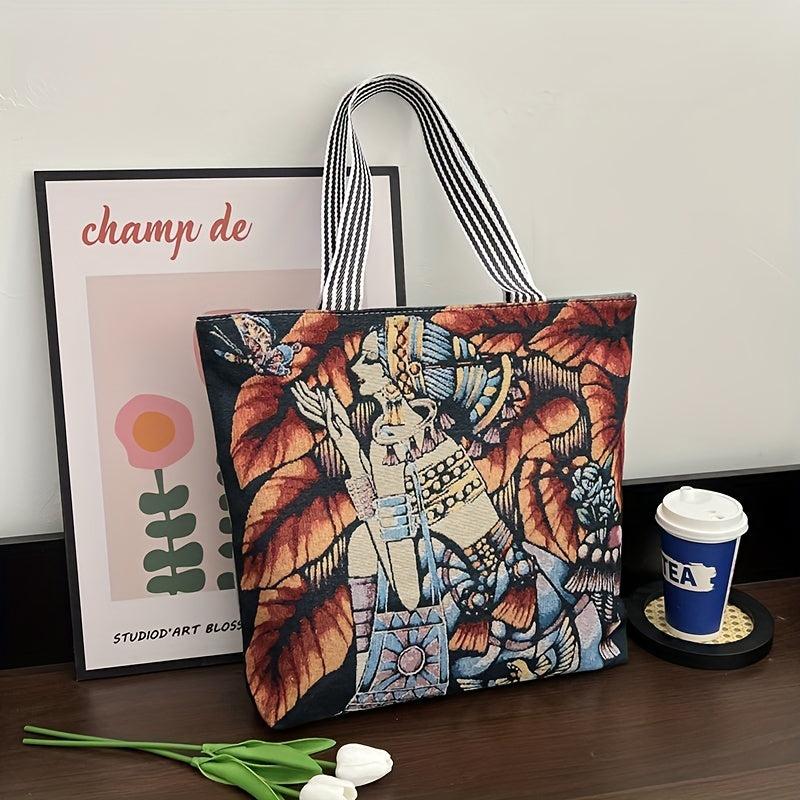 Ethnic Style Embroidery Tote Bag Vintage Canvas Shoulder Bag Large Capacity