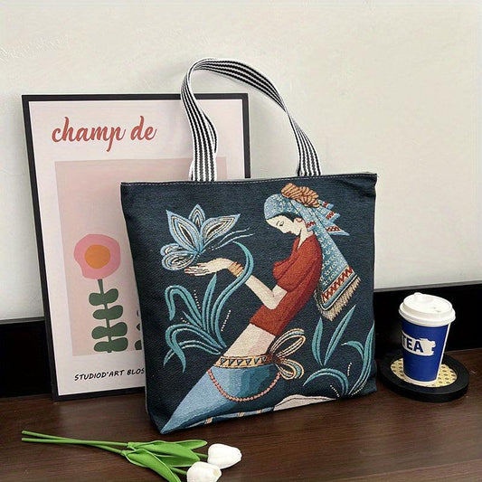 Ethnic Style Embroidery Tote Bag Vintage Canvas Shoulder Bag Large Capacity