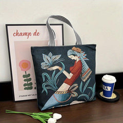 Ethnic Style Embroidery Tote Bag Vintage Canvas Shoulder Bag Large Capacity
