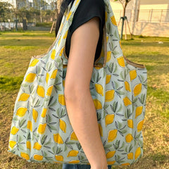 Fruit Pattern Foldable Tote Bag Lightweight Nylon Large Capacity Shopping Bag