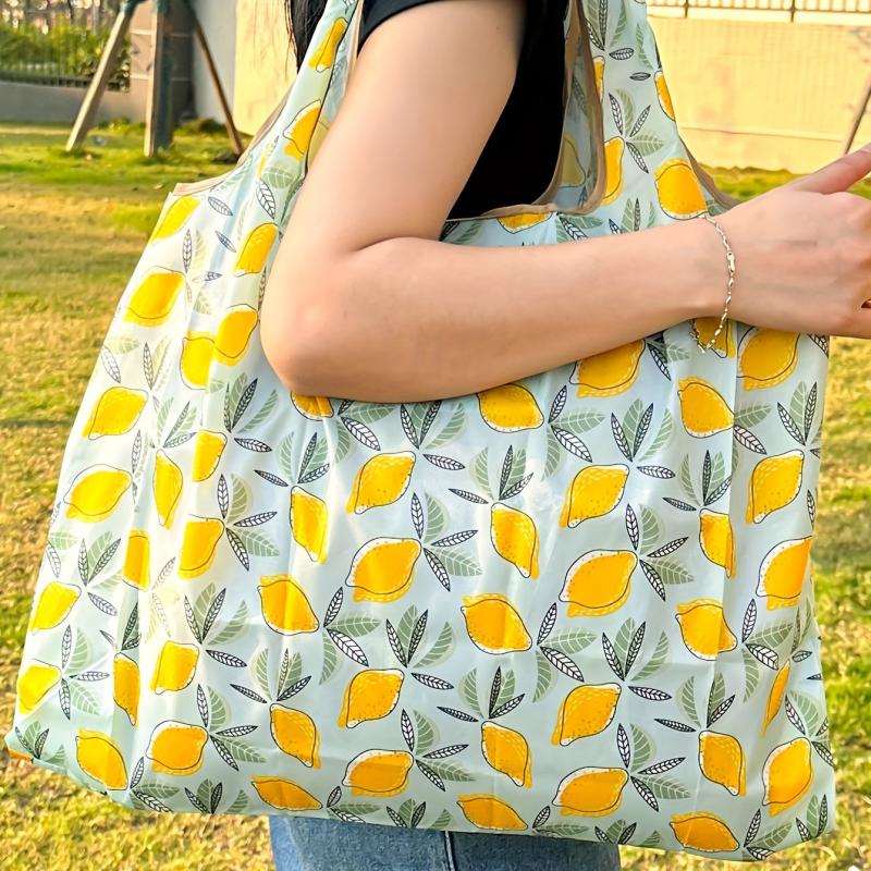 Fruit Pattern Foldable Tote Bag Lightweight Nylon Large Capacity Shopping Bag