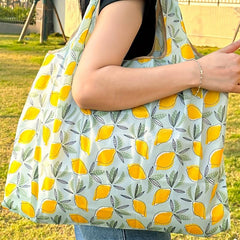 Fruit Pattern Foldable Tote Bag Lightweight Nylon Large Capacity Shopping Bag