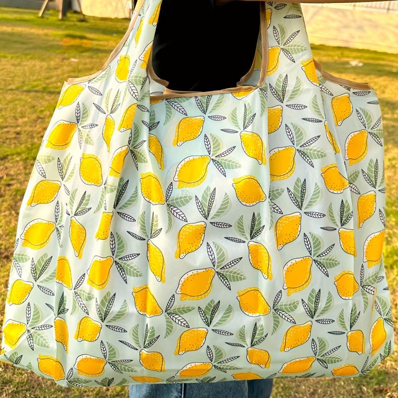 Fruit Pattern Foldable Tote Bag Lightweight Nylon Large Capacity Shopping Bag