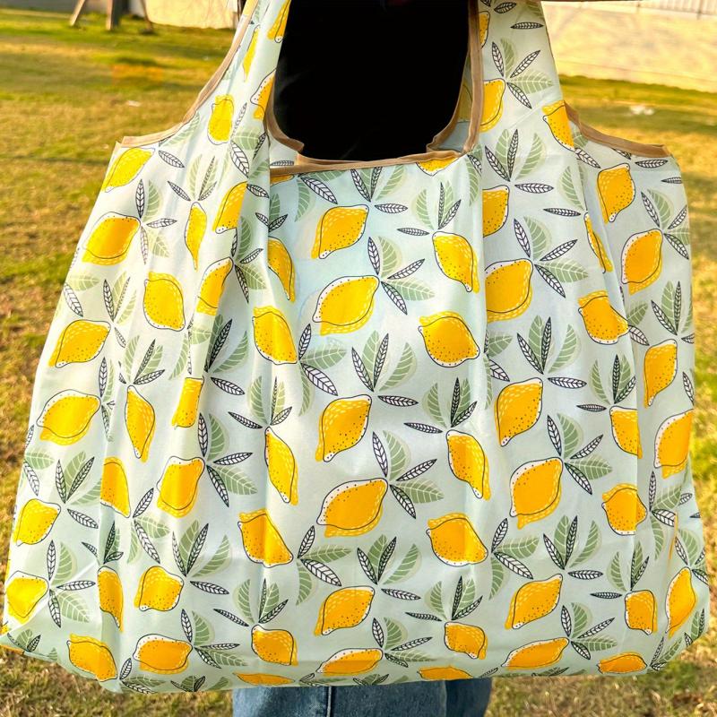 Fruit Pattern Foldable Tote Bag Lightweight Nylon Large Capacity Shopping Bag