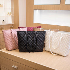 Quilted Detail Tote Bag Solid Shoulder Bag Lightweight Bag
