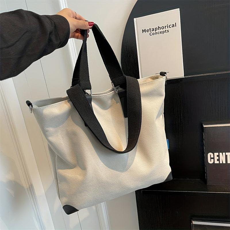 Large Capacity Canvas Tote Bag Lightweight Shoulder Bag Casual Commuter Bag