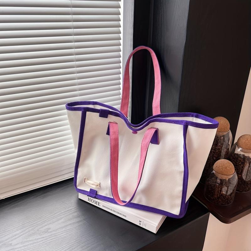 Colorblock Large Tote Bag Top Handle Satchel Women's Handbag