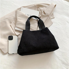 Corduroy Tote Bag Solid Shoulder Bag Large Capacity Handbag For Women