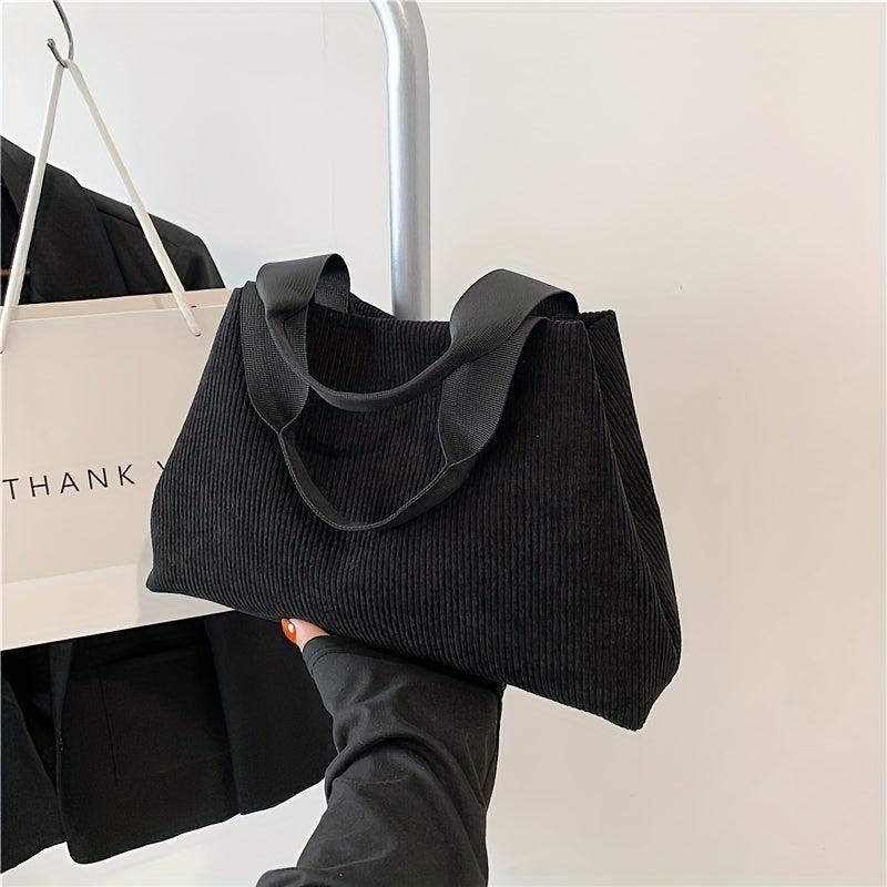 Corduroy Tote Bag Solid Shoulder Bag Large Capacity Handbag For Women