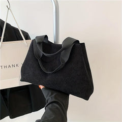Corduroy Tote Bag Solid Shoulder Bag Large Capacity Handbag For Women